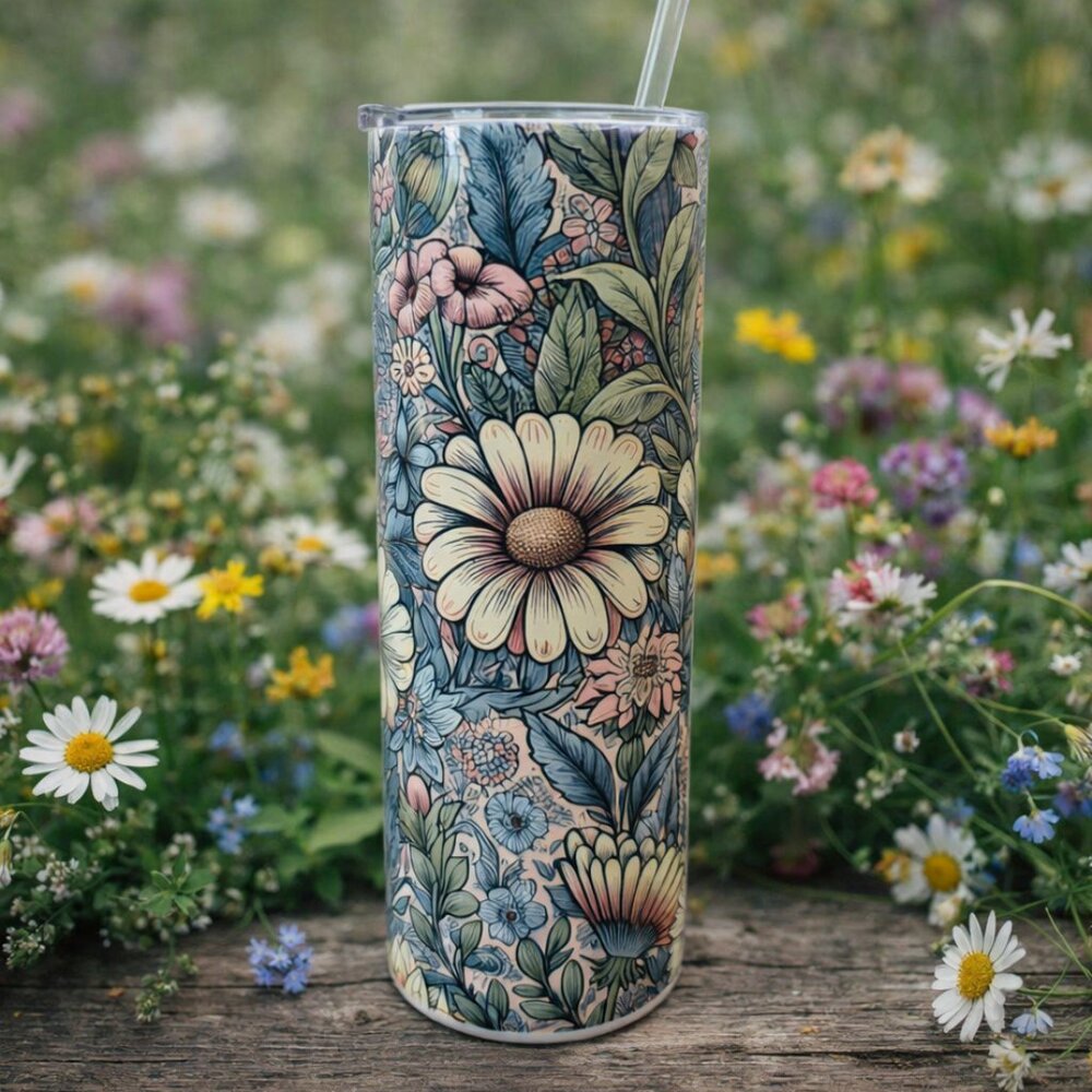 Cottagecore Wildflower Floral 20 oz Skinny Tumbler | Botanical Garden Drinkware - Picture 4 of 8